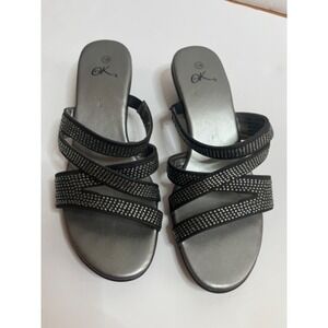 OK Embellished Rhinestone Slide Sandals Dressy Sparkle Strappy 7.5M